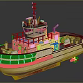 Wooden Tugboat with White Red Black Colors Upper Deck Railings Lifebuoy and Cabin Structure