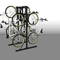 Multi Level Black Metal Bicycle Parking Rack With White Wheel Bicycles