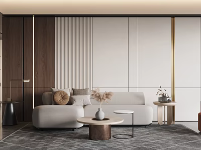 Elegant Modern Living Room Featuring Light Gray Sectional Sofa With Decorative Pillows And Coffee Table 3d model