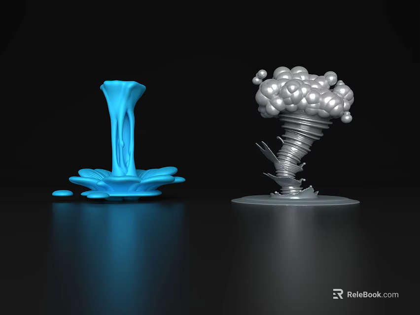 Decorative Ornament Set Featuring Blue Flowing Liquid Shape And Silver Spiral Sphere Design 3d model 