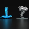 Decorative Ornament Set Featuring Blue Flowing Liquid Shape And Silver Spiral Sphere Design