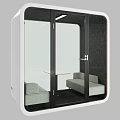 Small Private Lounge Space With Red Upholstered Casual Sofa Set And Transparent Glass Door
