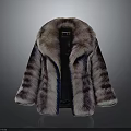 Luxury Fur Coat with Purple and White Striped Design Soft Fluffy Collar Elegant Winter Outerwear