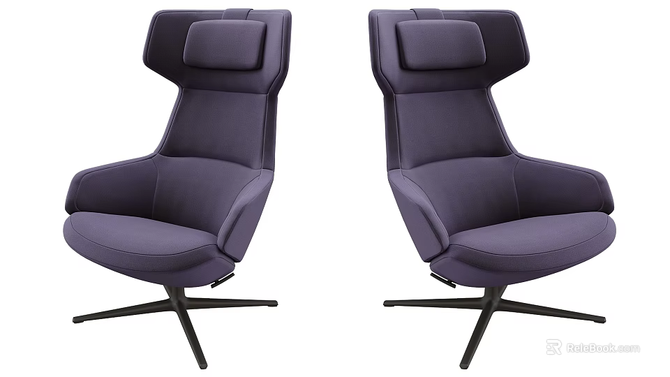 Modern Purple Upholstered Accent Chair with High Back and Swivel Base Set of Two 3d model 