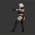 Woman with white short hair wearing black tight fitting sportswear in fighting stance