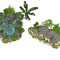 Rockery Stones Garden Landscape Design With Palm Tree Bamboo Green Plants And Stone Path