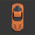 Orange Sports Car with Streamlined Body Black Roof and Shiny Wheels on Dark Background