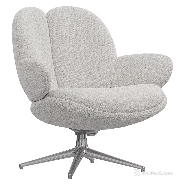 Light Gray Upholstered Single Sofa With Comfortable Seat And Metal Swivel Base 3d model 