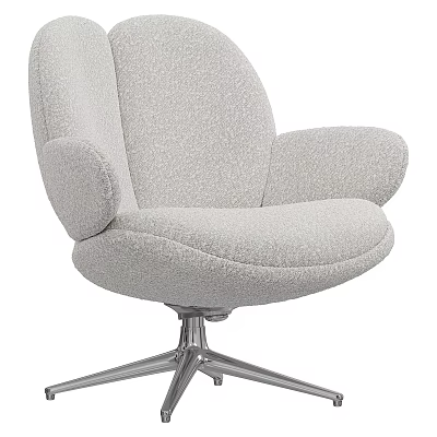 Light Gray Upholstered Single Sofa With Comfortable Seat And Metal Swivel Base 3d model