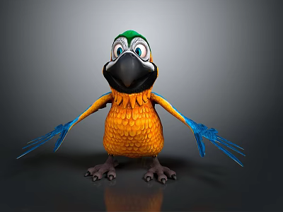 Cartoon Parrot Character With Green Head Yellow Body And Blue Open Wings 3d model