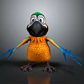 Cartoon Parrot Character With Green Head Yellow Body And Blue Open Wings
