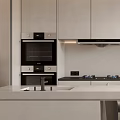 Modern Kitchen Interior Design With Island Cabinets Built in Oven Hanging Light And Natural Light