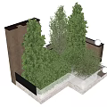 Tree Planter With Evergreen Trees Bushes And Neat Stone Edges 3d model