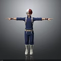 3D Character Model With Red White Hair Blue Jumpsuit White Boots Red Wristbands Arms Outstretched
