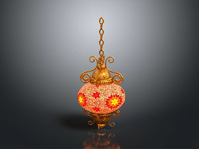 Exquisite Traditional Lighting Combination With Golden Frame Red Star Patterns And Hanging Chain 3d model