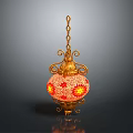 Exquisite Traditional Lighting Combination With Golden Frame Red Star Patterns And Hanging Chain