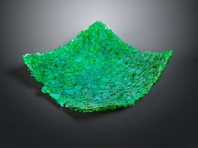 Vibrant Green Leaf Shaped Decorative Bowl with Textured Crystal Like Surface for Modern Art Decor 3d model