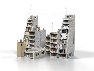 Tilted Multi Storey Residential Building Exterior With Irregular Structure Balconies And Windows 3d model