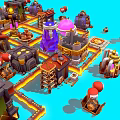 Vibrant Cartoon Village Scene With Colorful Buildings Round Domes And Paths