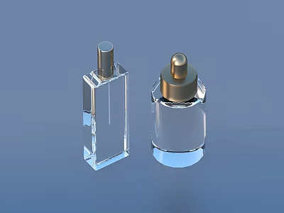 Transparent Square And Cylindrical Bottles With Metal Caps For Daily Use 3d model