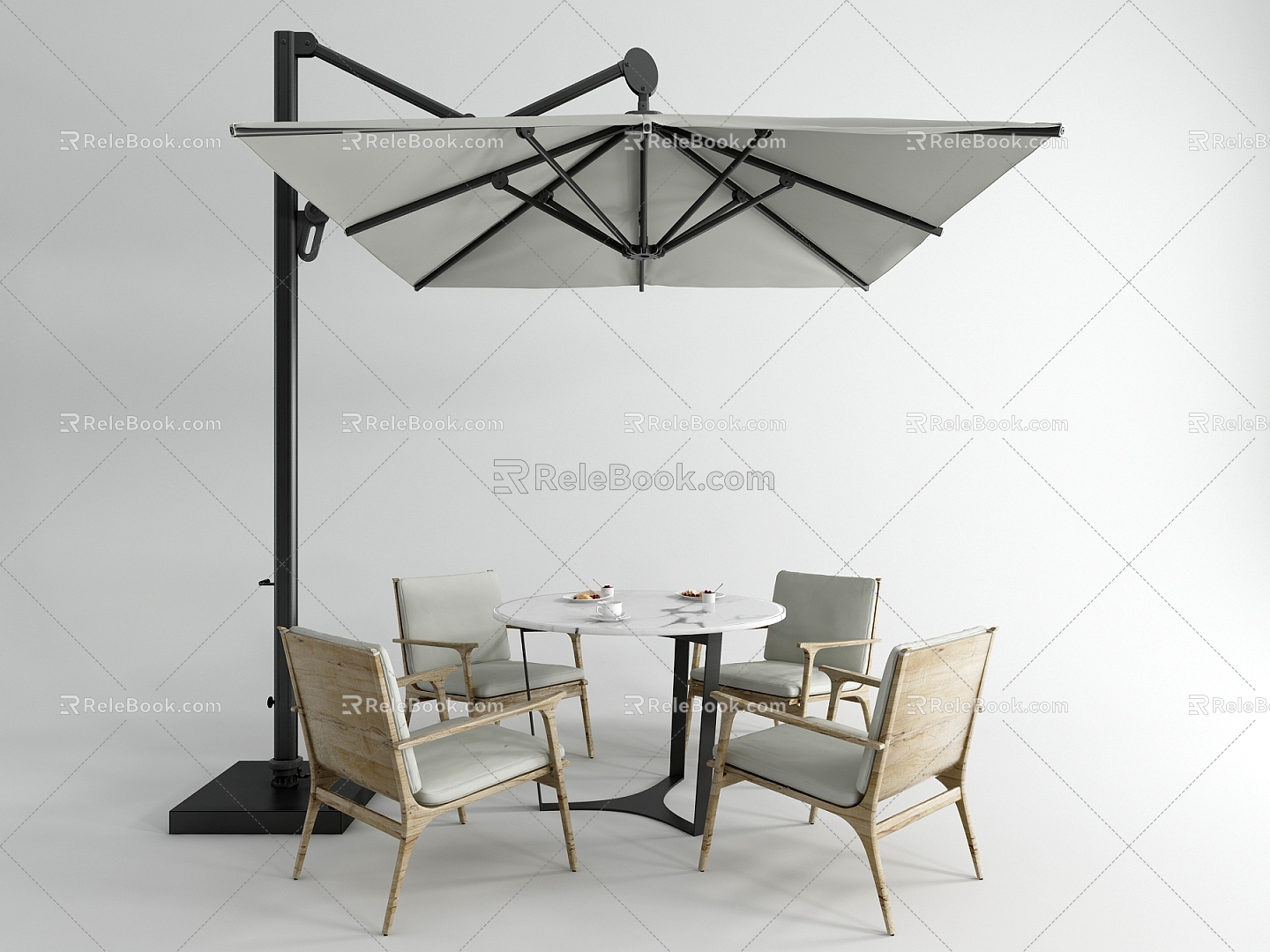 Modern table and chair combination retractable awning 3d model