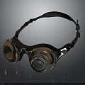 Steampunk Style Leather Goggles With Copper Frames And Green Lenses 3d model