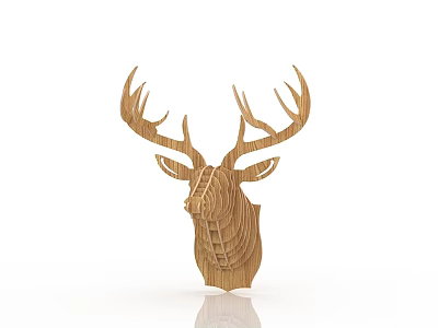 Wooden Deer Head Animal Wall Decor With 3D Layered Design For Home Decoration 3d model