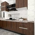 Modern Kitchen Interior With Wooden Cabinets Marble Countertop And Range Hood