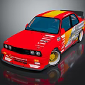 Red Racing Car Featuring Yellow Silver Livery Rear Spoiler And Sporty Wheels