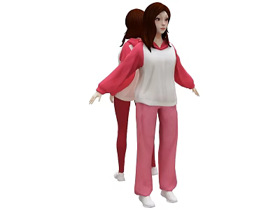 Two People Dressed In Sporty Pink White Red Casual Outfits 3d model