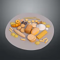 Display of Assorted Food Breads Noodles and Grains on Circular Plate
