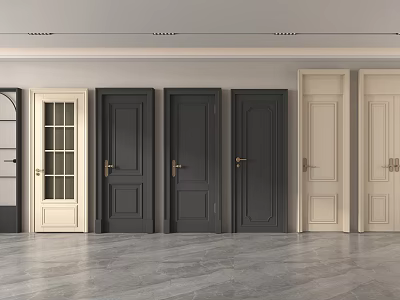 Different Style Hinged Doors In Modern Interior With Dark And Beige Finishes 3d model