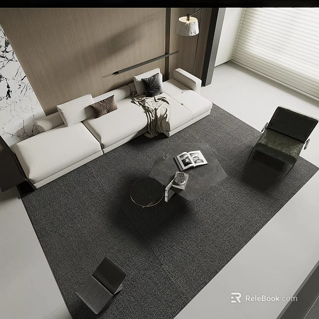 Modern White Sofa and Glass Coffee Table Set in Minimalist Living Room Interior 3d model 