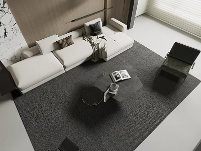 Modern White Sofa and Glass Coffee Table Set in Minimalist Living Room Interior 3d model