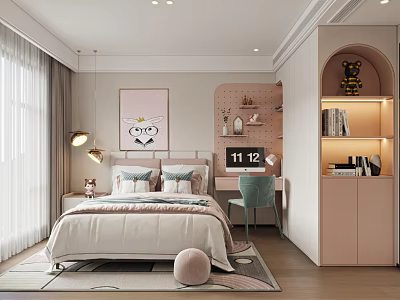 Cozy Modern Kids Bedroom Interior With Bed Desk And Decor 3d model