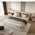 Modern Double Bed With Minimalist Headboard Pillows Blanket And Nightstands In Bedroom