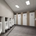 Public Restroom With Yellow Door Frames Male Female Entrances Large Screen TV And Wash Basin