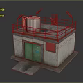 Industrial Park Featuring White Tank Green Door And Roof Solar Panels
