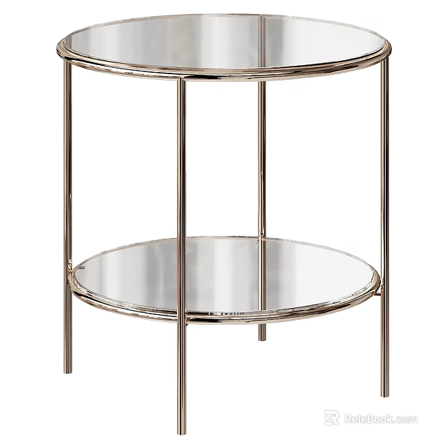 Modern Round Side Table With Two Tier Design And Sleek Metal Frame 3d model 