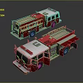 Functional Red Fire Trucks With Ladders Water Tanks And Emergency Equipment