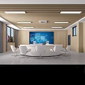 School Modern Classroom with Rows of Chairs Tables Large Screen Blackboard and Modern Lighting
