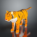 Stuffed Tiger Toy With Orange Black Stripes White Belly In Standing Pose And Reflection