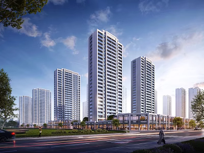 Modern High Rise Residential Building With Greenery Street View And Urban Surroundings 3d model