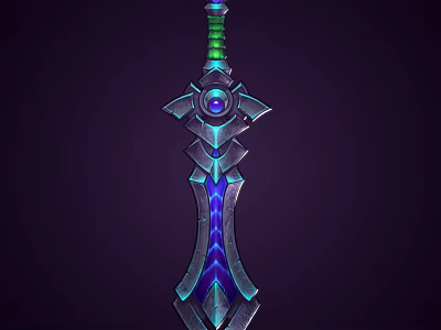 Fantasy Sword With Glowing Blue And Green Energy Metallic Decorative Hilt Design 3d model