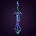 Fantasy Sword With Glowing Blue And Green Energy Metallic Decorative Hilt Design