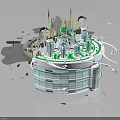 Futuristic Tech City Model With Green Spaces Flying Vehicles And Circular Architecture