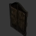 Ancient Medieval Style Wooden Door With Intricate Metal Hardware And Carved Patterns