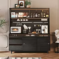Modern Black Sideboard With Wine Bottles Coffee Machine Microwave And Storage Cabinets