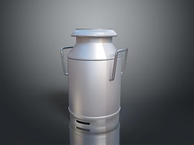 Silver Metal Milk Can With Two Side Handles And Secure Lid Design 3d model