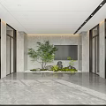 Modern Elevator Lobby Interior With Stone Walls Green Plants And Marble Flooring